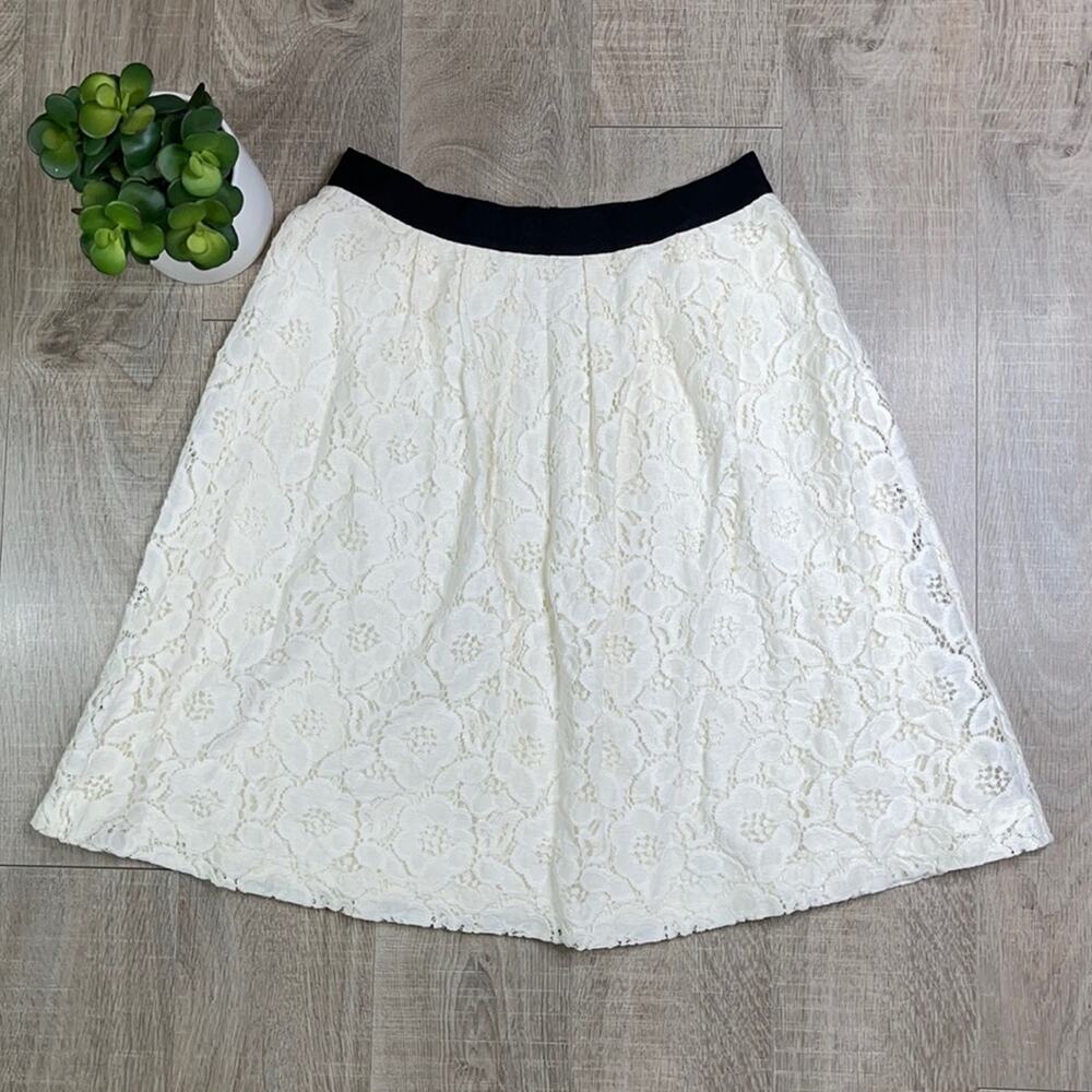 ANN TAYLOR LOFT Women's Ivory Lace Pull On Knee Length Skirt